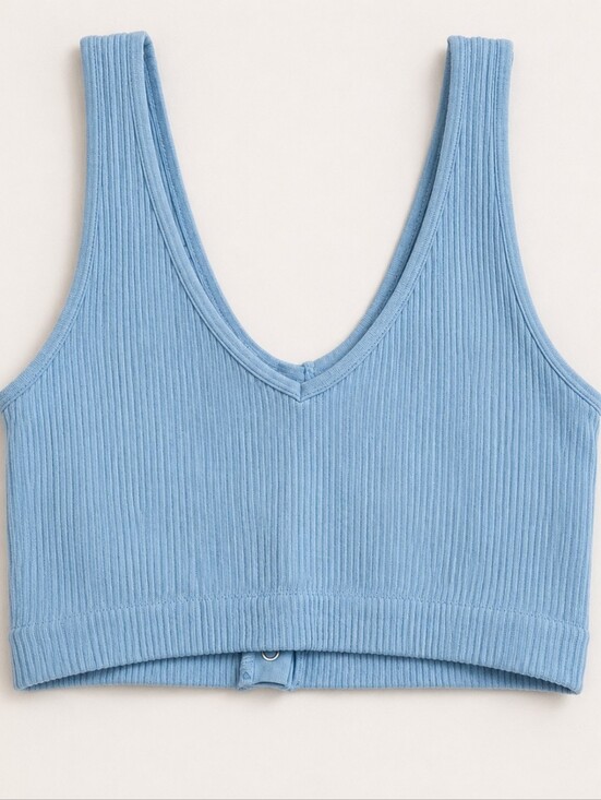 aerie Tops - Aerie Blue Ribbed Crop Tank - Medium Snap Back